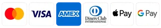 Accepted cards: Mastercard, Visa, Amex, Diners Club, Apple Pay, Google Pay